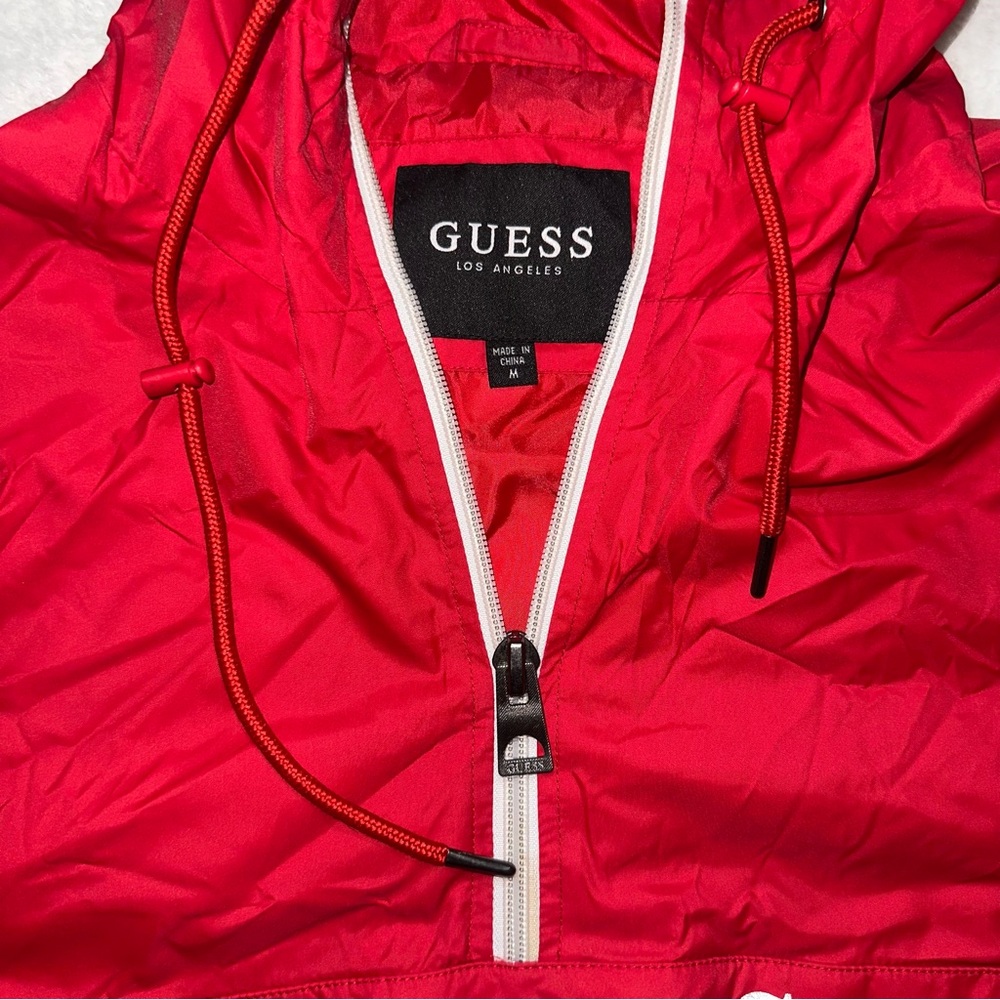 Guess Vibrant Red Hooded Windbreaker Jacket - Picture 3 of 5